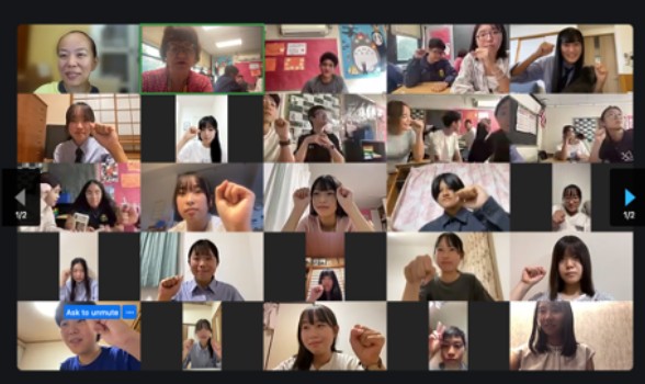 Students taking part in a virtual meeting through Global Classmates
